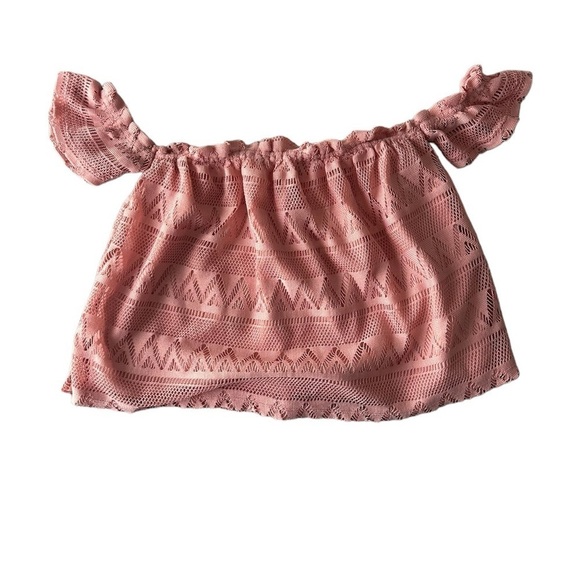 Freebird pink crochet knit boho peasant sleeve crop top size Small - Picture 2 of 8